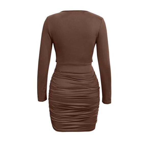 Draped V-Neck Long Sleeve Bodycon Mini Dress - Picture 3 of 16